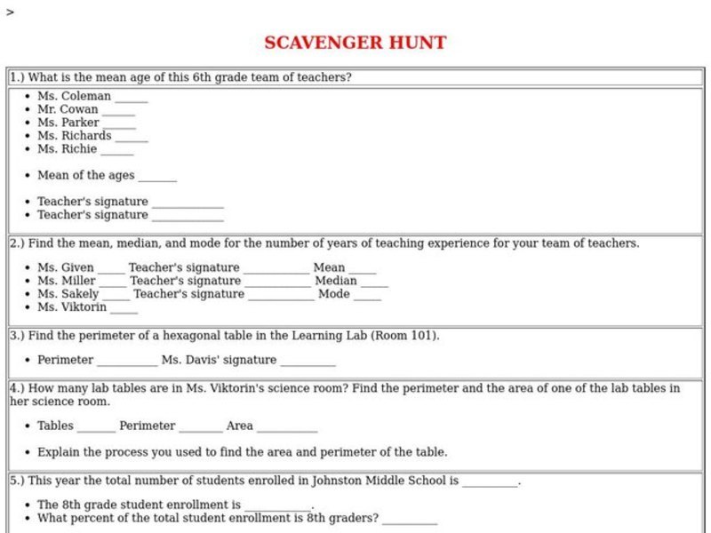 Scavenger Hunt Lesson Plan