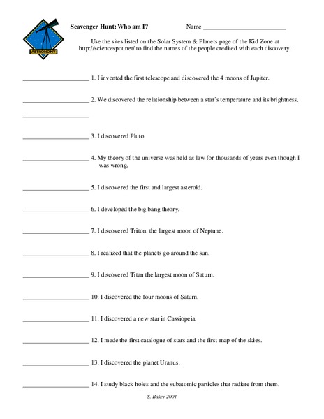Scavenger Hunt: Who am I? Worksheet