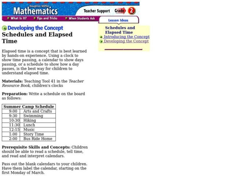 Schedules and Elapsed Time Lesson Plan