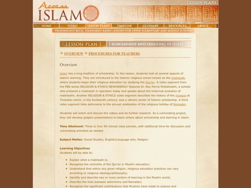 Scholarship and Learning in Islam Lesson Plan
