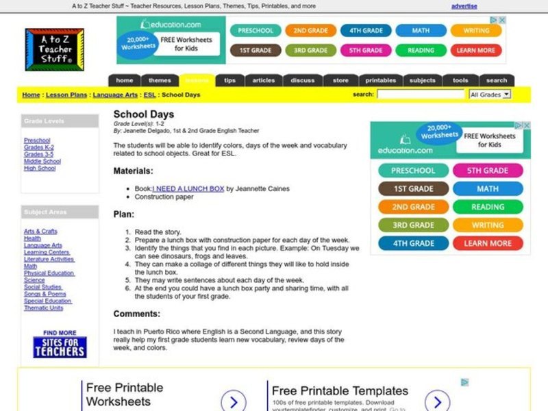 School Days Lesson Plan