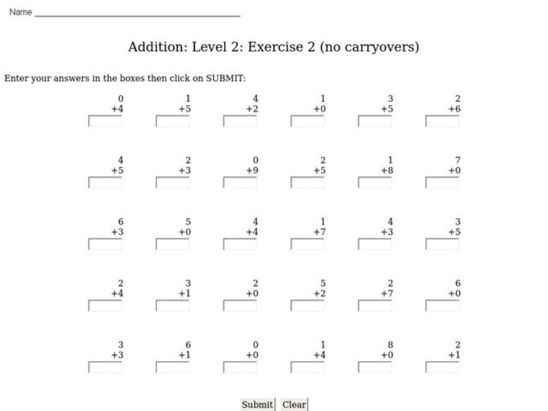 Addition: Level 2: Exercise 2 (No Carryovers) Interactive