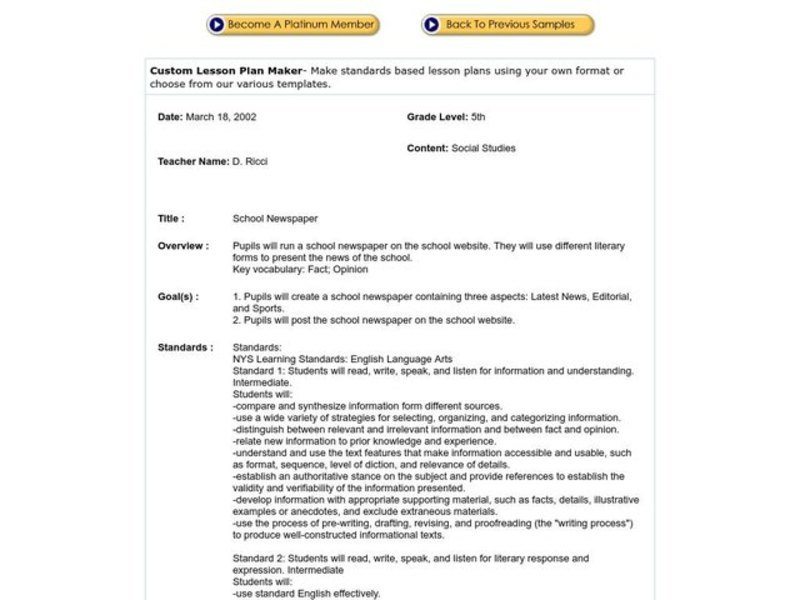 School Newspaper Lesson Plan