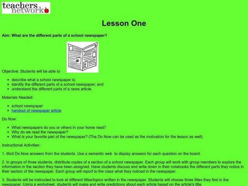School Newspaper Lesson Plan