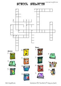 School Subjects Crossword Worksheet