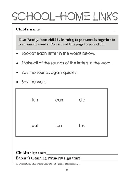 School-Home Links Worksheet