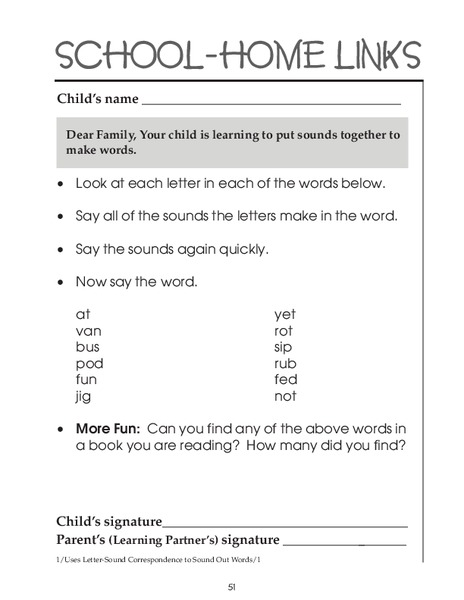 School-Home Links Worksheet