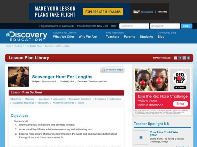 Scavenger Hunt for Lengths Lesson Plan