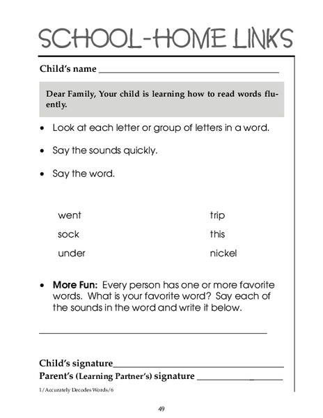 School-Home Links Worksheet