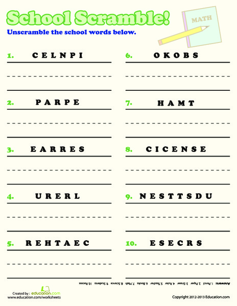 School Scramble Worksheet
