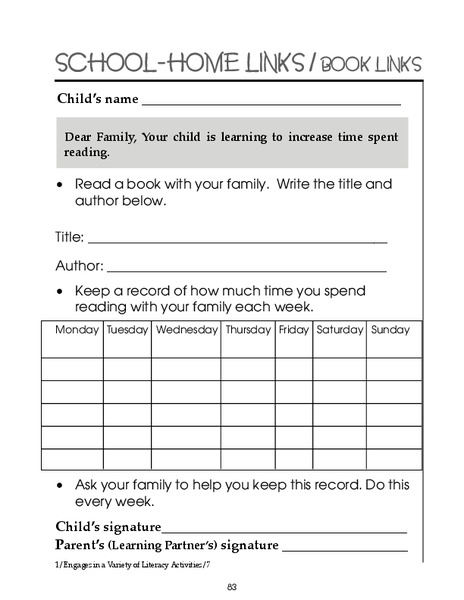 School-Home Links/ Book Links Worksheet
