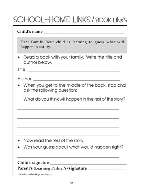 School-Home Links/ Book Links Worksheet