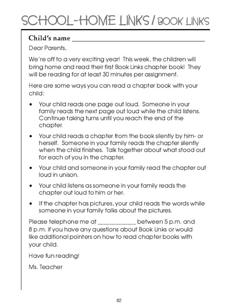 School-Home Links/Book Links Worksheet