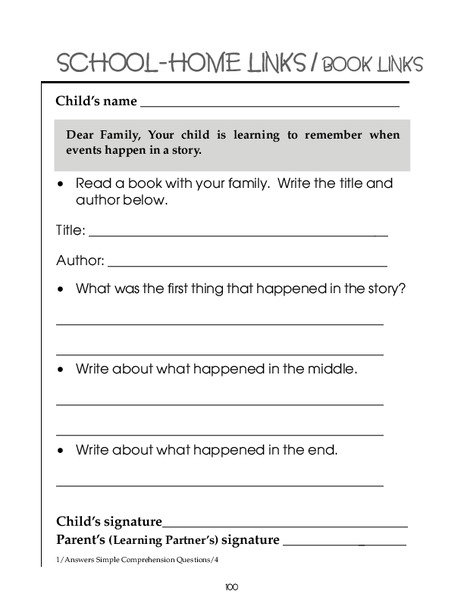 School-Home Links/Book Links Worksheet
