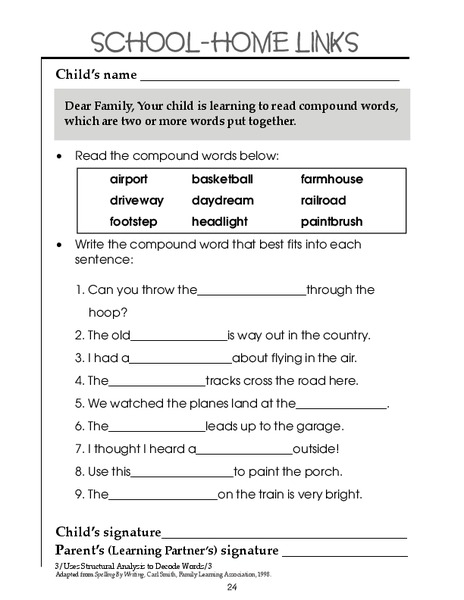 School-Home Links: Compound Words Worksheet