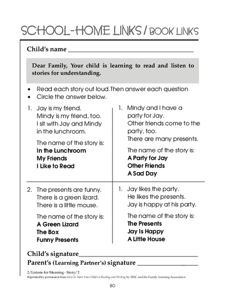 School-Home Links: Book Links 5 Worksheet