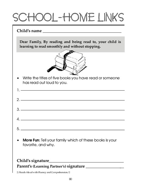 School-Home Links: Reading Worksheet