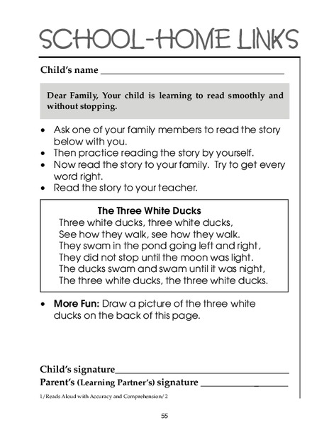 School-Home Links: Reading Worksheet