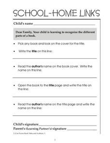 School-Home Links: Parts of a Book Worksheet