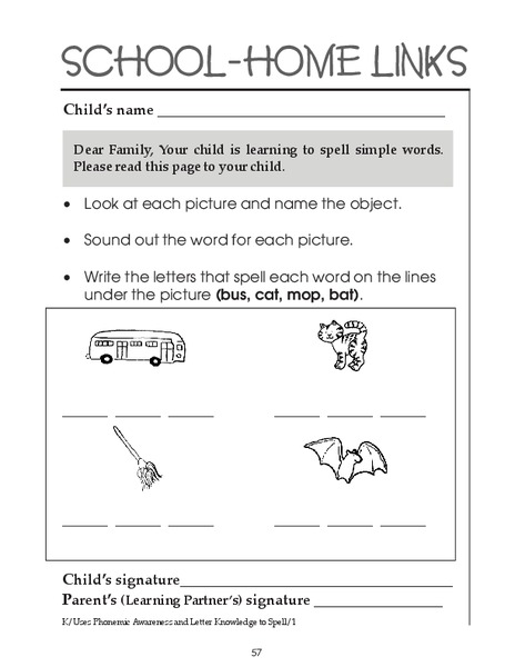 School-Home Links: Spell Simple Words Worksheet