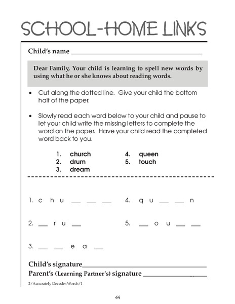 School-Home Links: Spelling Worksheet