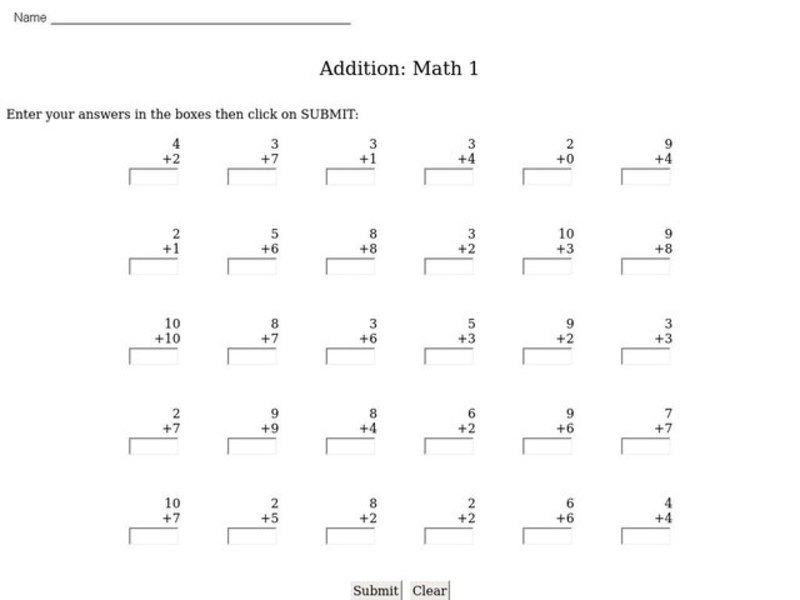 Addition: Math 1 Interactive