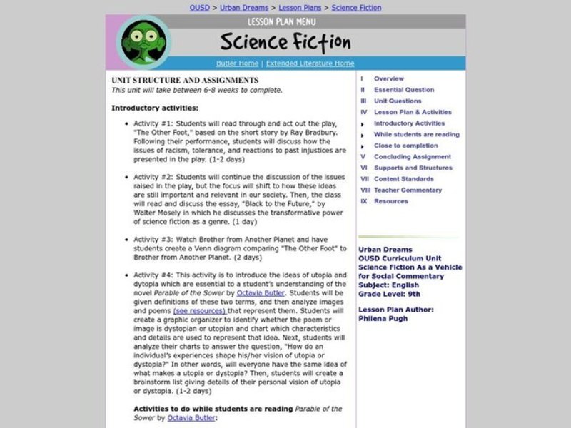 Science Fiction Lesson Plan