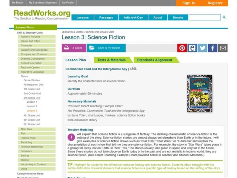 Science Fiction Lesson Plan