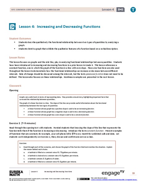 Increasing and Decreasing Functions 1 Lesson Plan