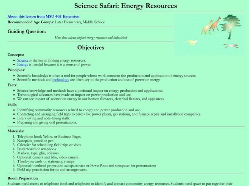 Science Safari: Energy Resources Lesson Plan