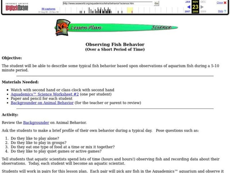 Science: Observing Fish Behavior Lesson Plan