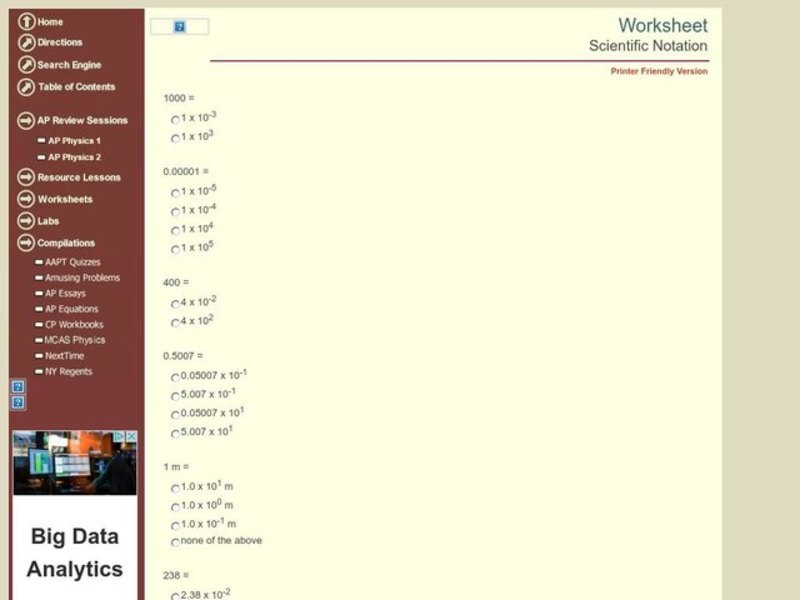 Scientific Notation Worksheet