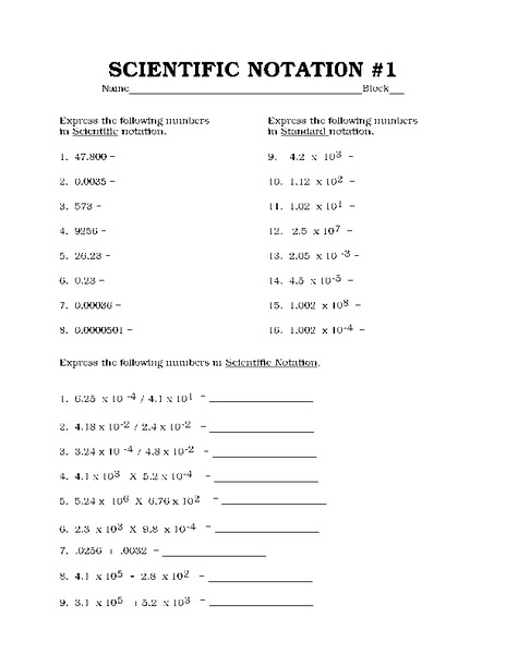 Scientific Notation Worksheet