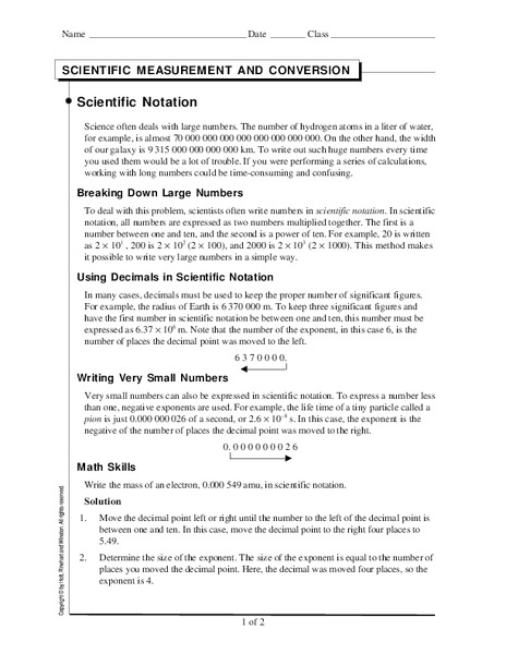 Scientific Notation Worksheet
