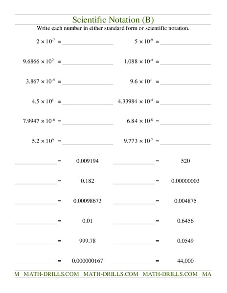 Scientific Notation Worksheet