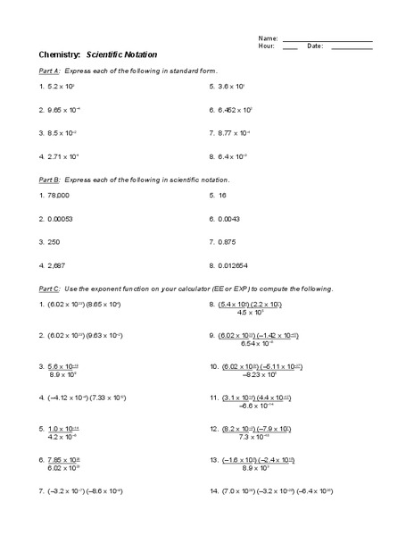 Scientific Notation Worksheet