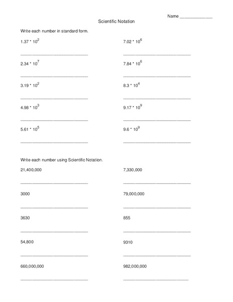 Scientific Notation Worksheet