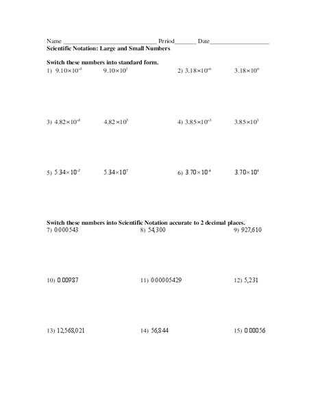 Scientific Notation Worksheet
