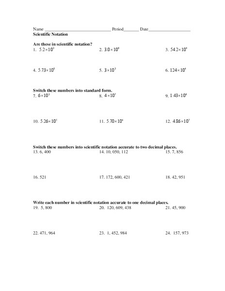 Scientific Notation Worksheet