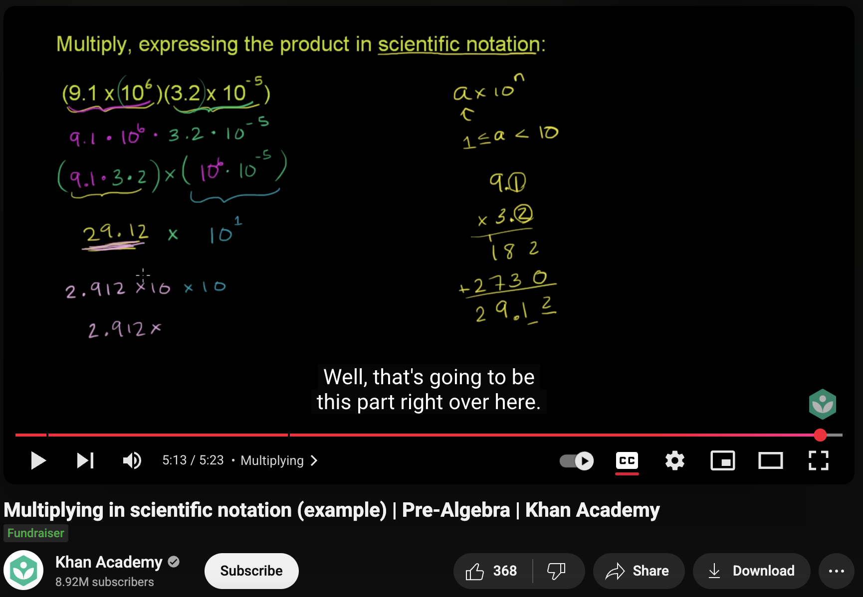 Multiplying in Scientific Notation (Example), Pre-Algebra Instructional Video