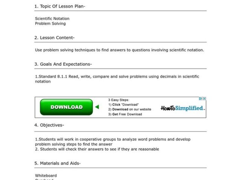 Scientific Notation Lesson Plan