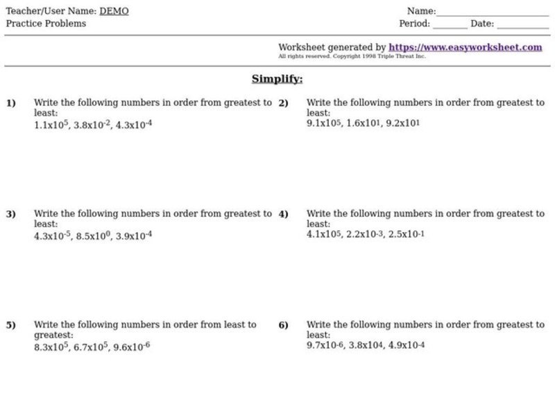 Scientific Notation Worksheet
