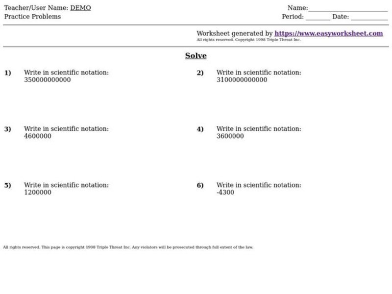 Scientific Notation Worksheet