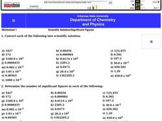 Scientific Notation and Significant Figures Worksheet