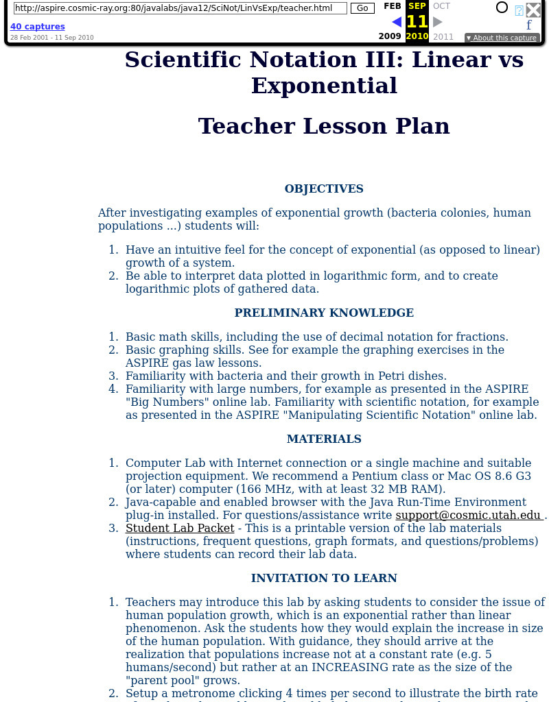 Scientific Notation III: Linear vs Exponential Lesson Plan