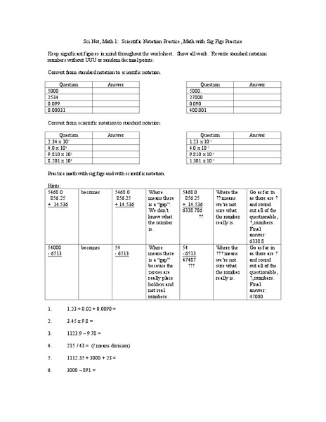 Scientific Notation Practice Worksheet