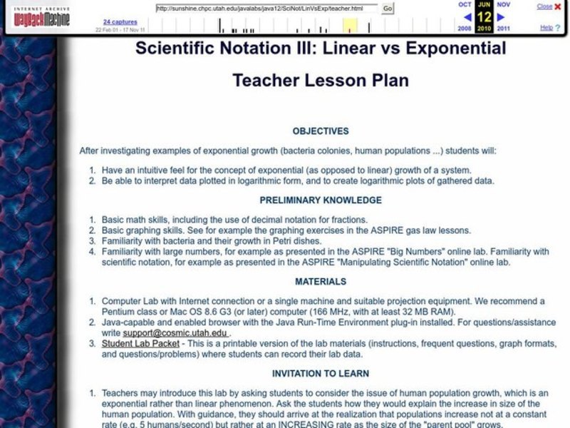 Scientific Notation III: Linear vs Exponential Lesson Plan