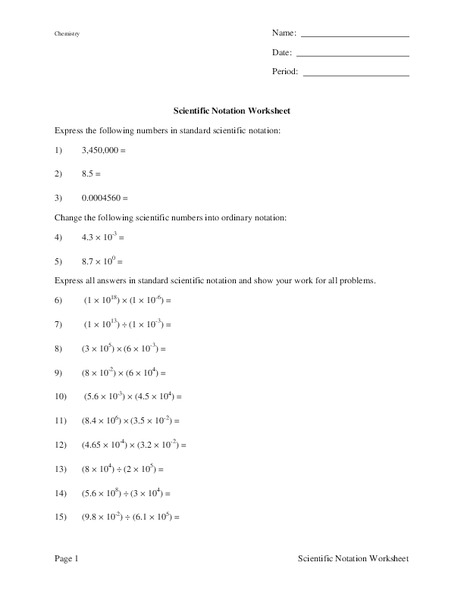 Scientific Notation Worksheet Worksheet