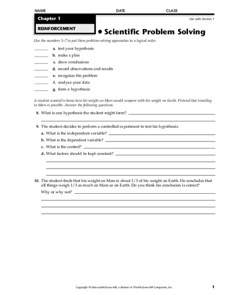 Scientific Problem Solving Worksheet