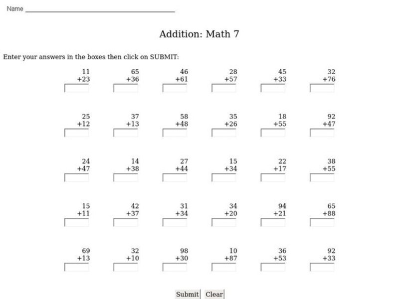 Addition: Math 7 Interactive